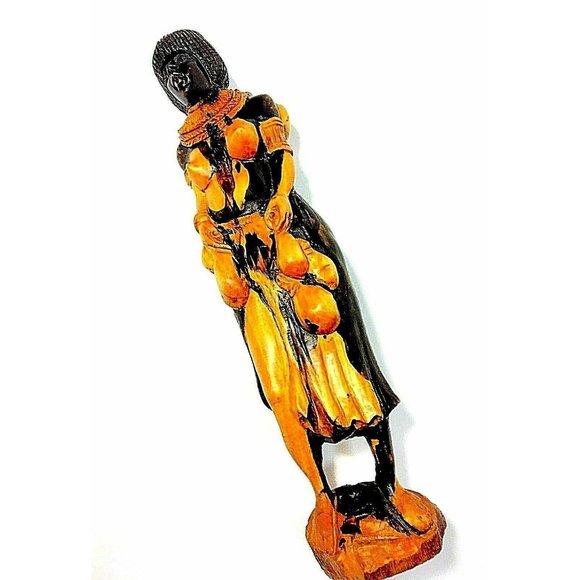 African Kenya Wood Woman Statue MCM Mid Century Modern Art Vintage - Picture 1 of 12